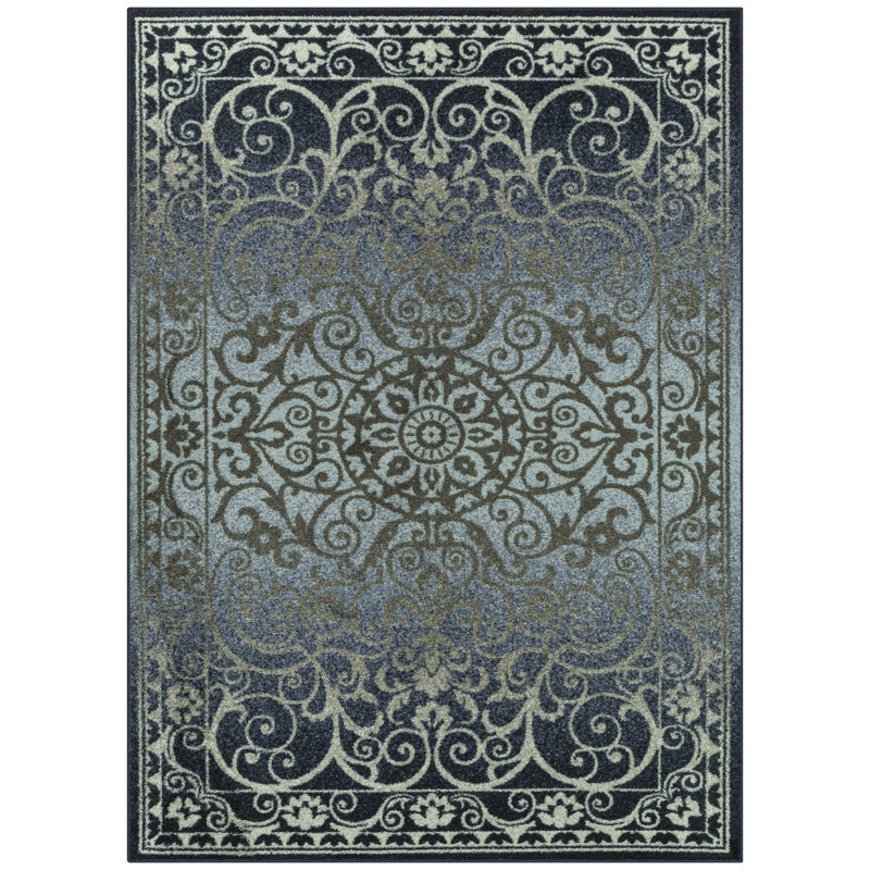 Tapis bleu marine touffeté Dreyfuss, Rectangle 5 pi x 7 pi
