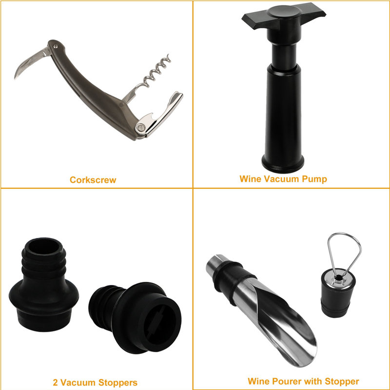 Ensemble de 5 ouvre-bouteilles de vin avec tire-bouchon, verseur, bouchon, pompe à vide pour un usage domestique