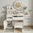 Vanity Makeup Desk With Led Lights And Rotatable Mirror, Vanity Desk With 2 Drawers, 6 Slot Compartments, Foldable Tabletop, Storage Stool, Power Outlets, Hair Dryer Holder, White