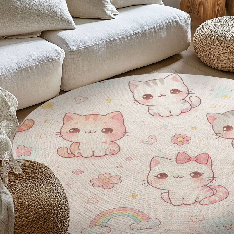 Tapis tressé Pastel Meow, Rond 5 pi