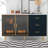 Modern Sideboard Buffet Cabinet Marble Sticker Tabletop And Amber-Yellow Tempered Glass Doors With Gold Metal Legs & Handles-1329929964