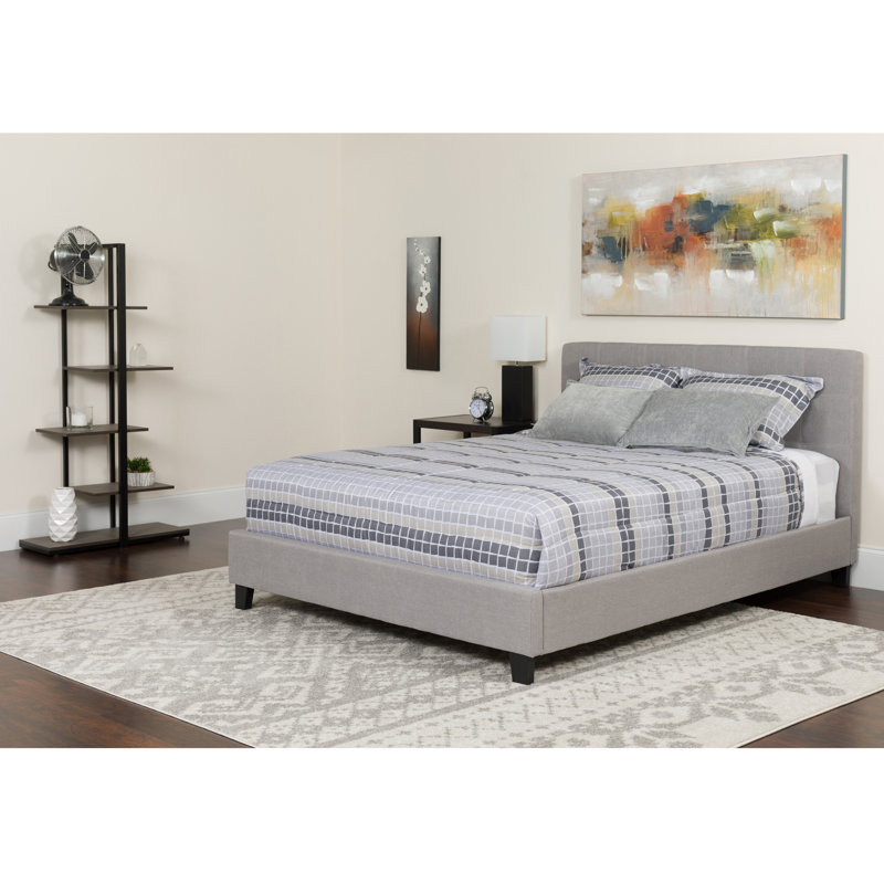 Lit plateforme capitonné avec matelas à ressorts ensachés Aluino, Très grand, Gris clair