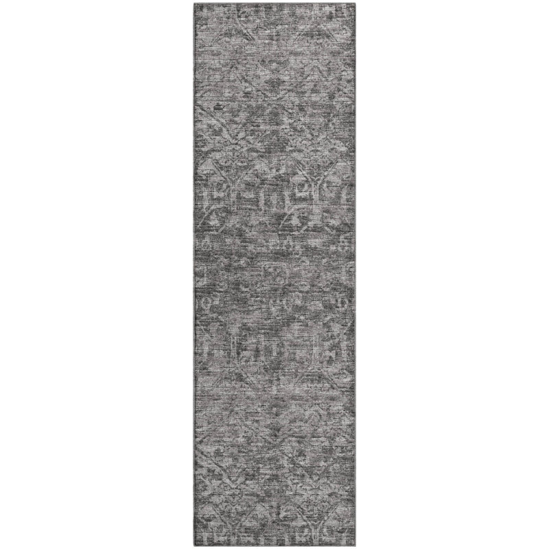 Premium Machine Washable Mayfield AMF40 Oriental Rug, 2'3" x 7'6" Runner, Charcoal