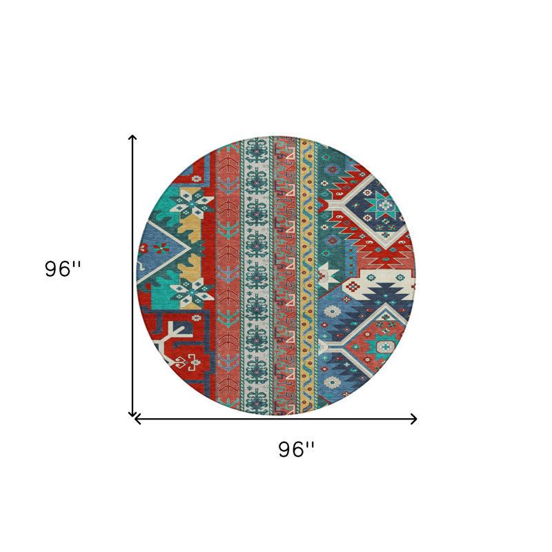 Tapis d'intérieur rond lavable aztèque rouge et rose 8 pi HomeRoots