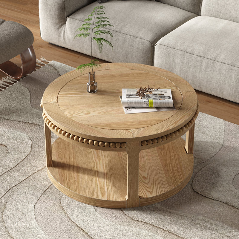 Charette ronde avec tablette de rangement inférieure, Naturel
