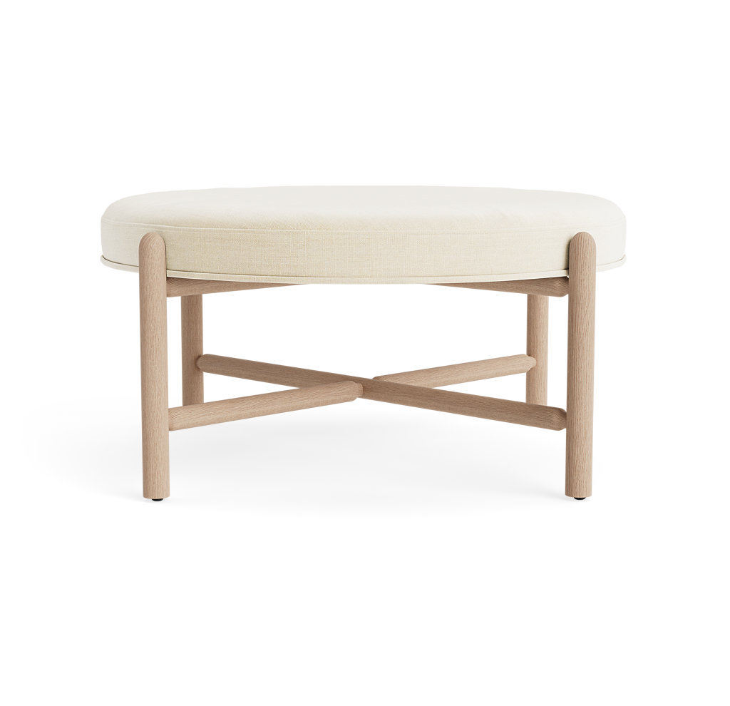 Vane 36" Round Ottoman, Cream, Oak