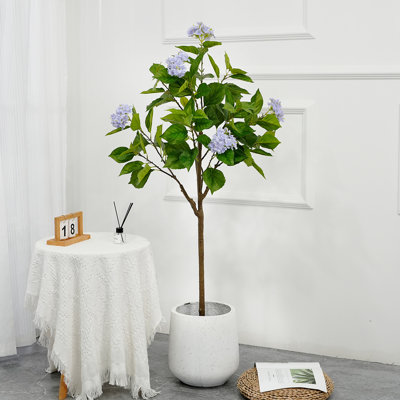 Artificial Hydrangea Flowers Tree, 4ft Tall Fake Potted Decorative Hydrangea Tree, Realistic Modern Artificial Tree For Living Room Home Office