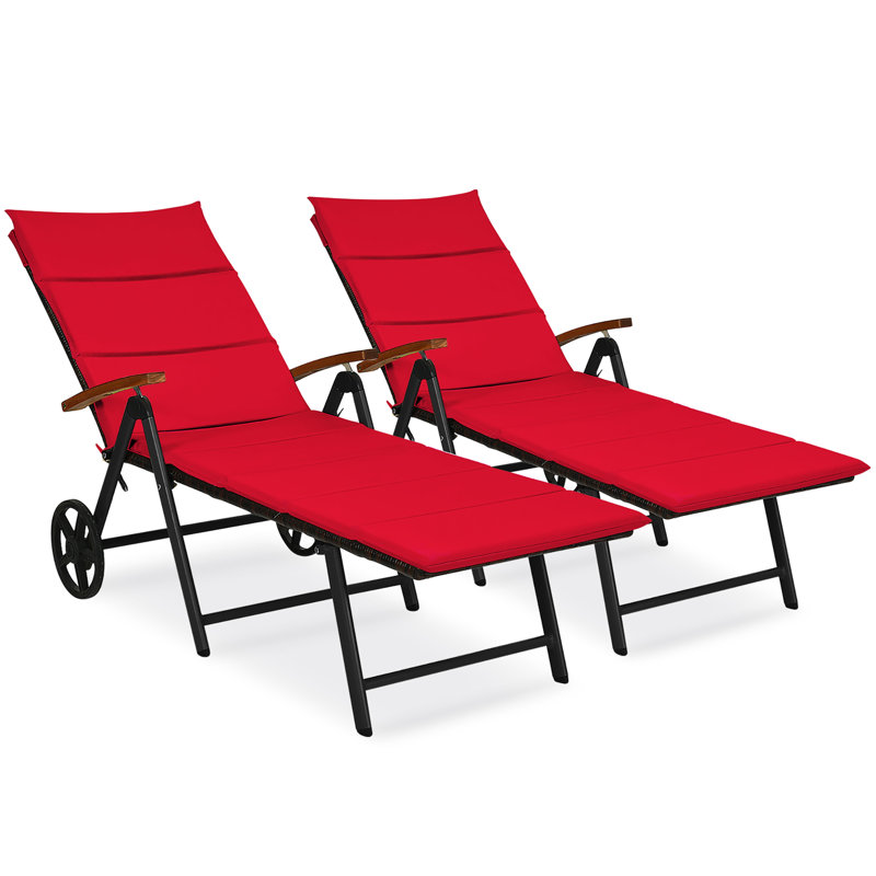 Gracely Outdoor Metal Chaise Lounge , Cushion Included, Red