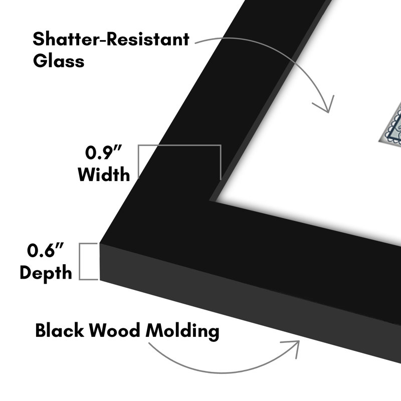 Janiene Diploma Frame - 11x14 with 8.5x11 Mat for Diploma - Wood + Glass, Black
