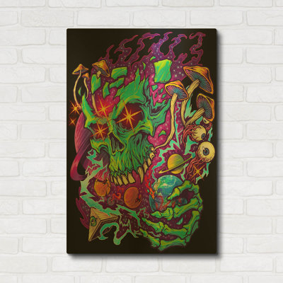 'Cosmic Psychedelic Space Skull' By Flyland Designs Gold Metal Wall Art, 24" x 36"