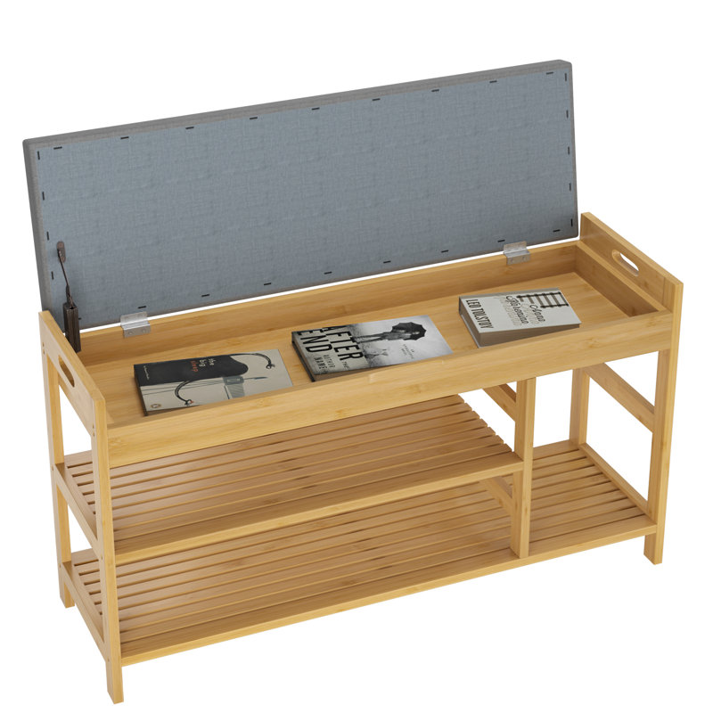 Vilmos 7 Pair Shoe Storage Bench in Natural, Brown or White Bamboo, Nature