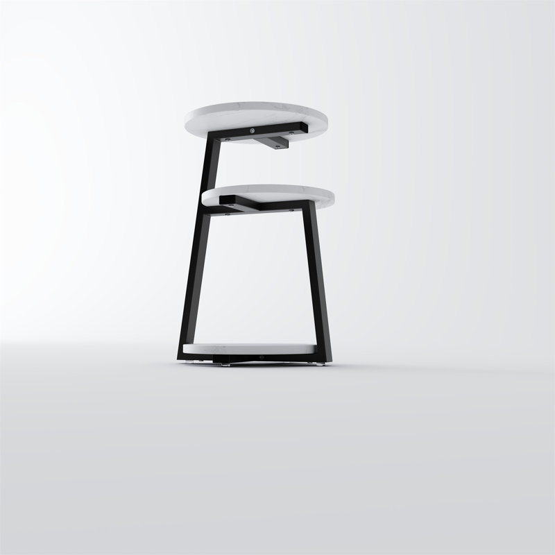 Small Round Side Table With 3-Tier Storage - White Black End Table, White/Black