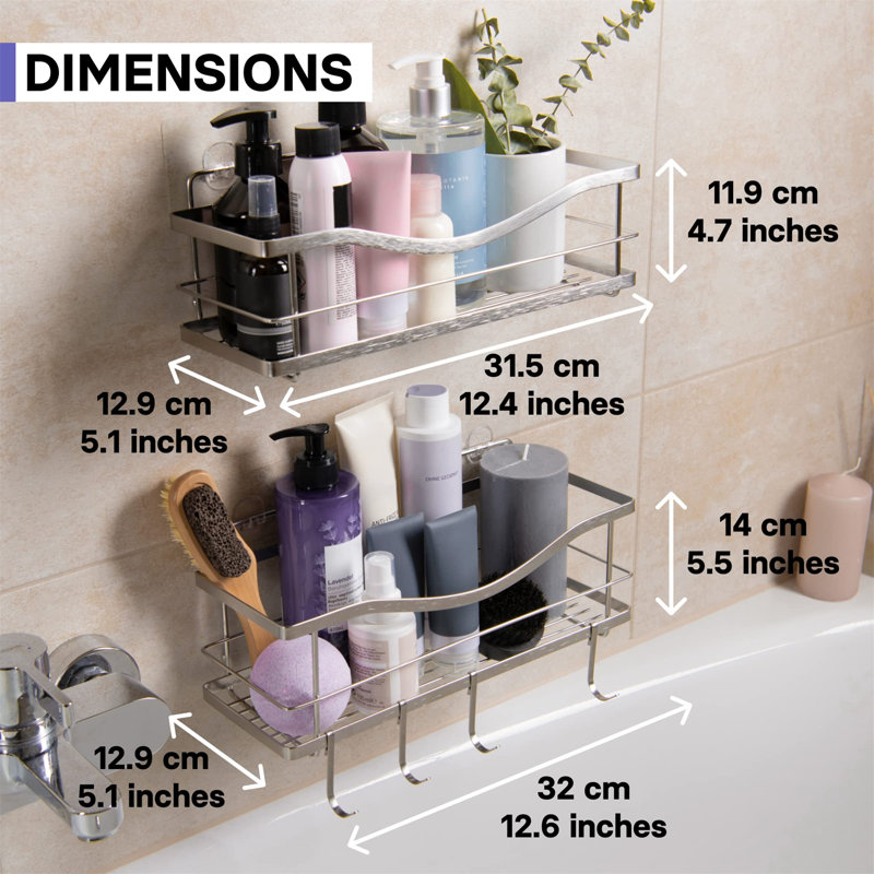 Norvell Adhesive Stainless Steel Shower Caddy,  Polished Silver