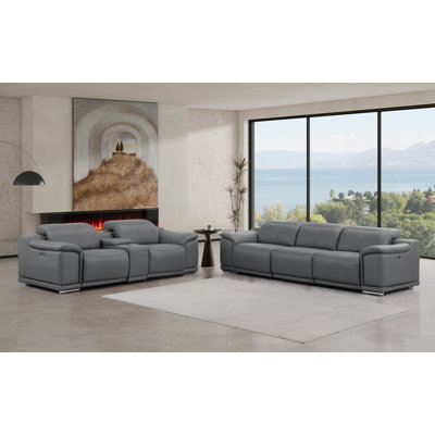 Genuine Leather Reclining Set – Sofa And Loveseat With 5 Power Recliners