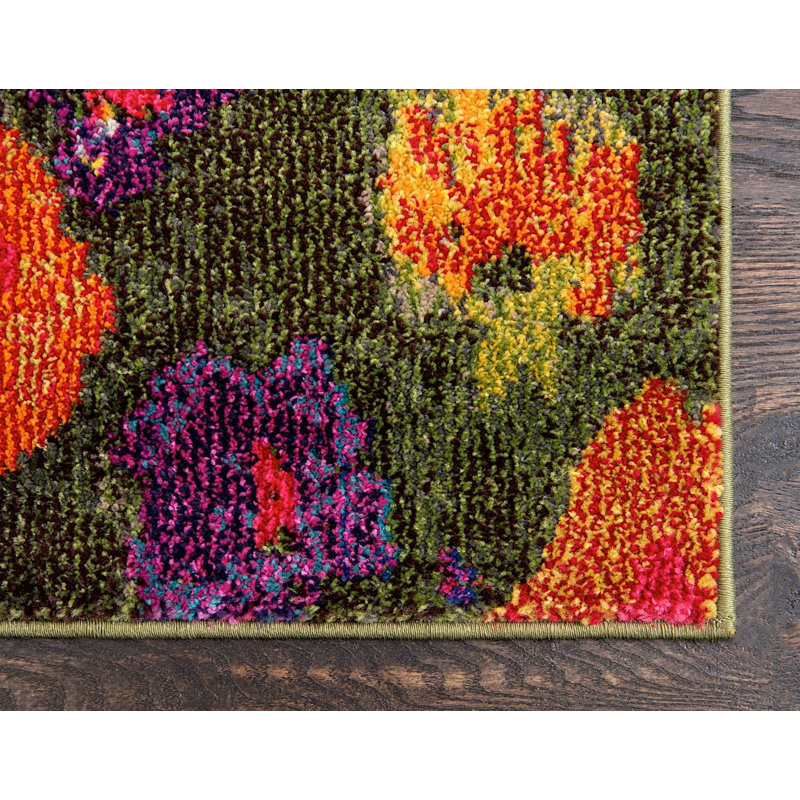 Tapis vert / rouge / jaune Glenarden, Tapis de couloir 2 pi 7 po x 10 pi
