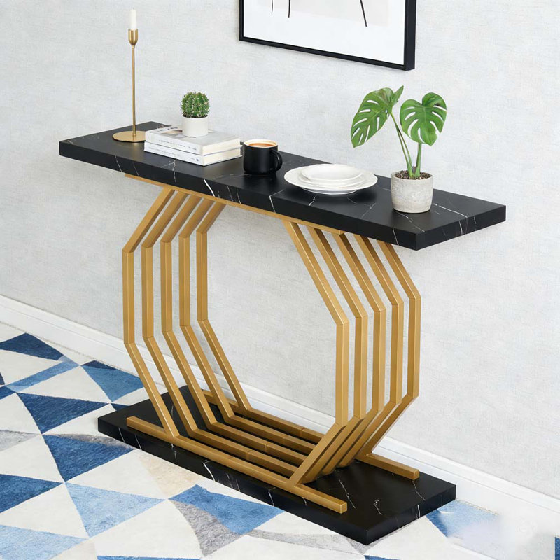 Canapé d'appoint Faux Marble Console, Noir et or