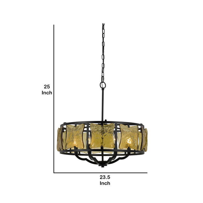 Lustre tambour 6 lumières à abat-jour Susank