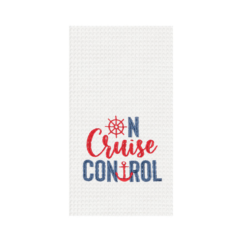 On Cruise Control Embroidered & Waffle Weave Kitchen Dishtowel