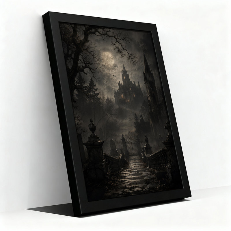 Art mural sur toile gothique Haunted Mansion and Graveyard Under Full Halloween, H 30 po x l 20 po