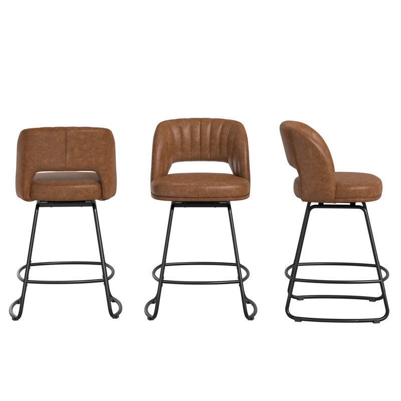 26''H Swivel Barstools With Metal Legs, 3, Brown