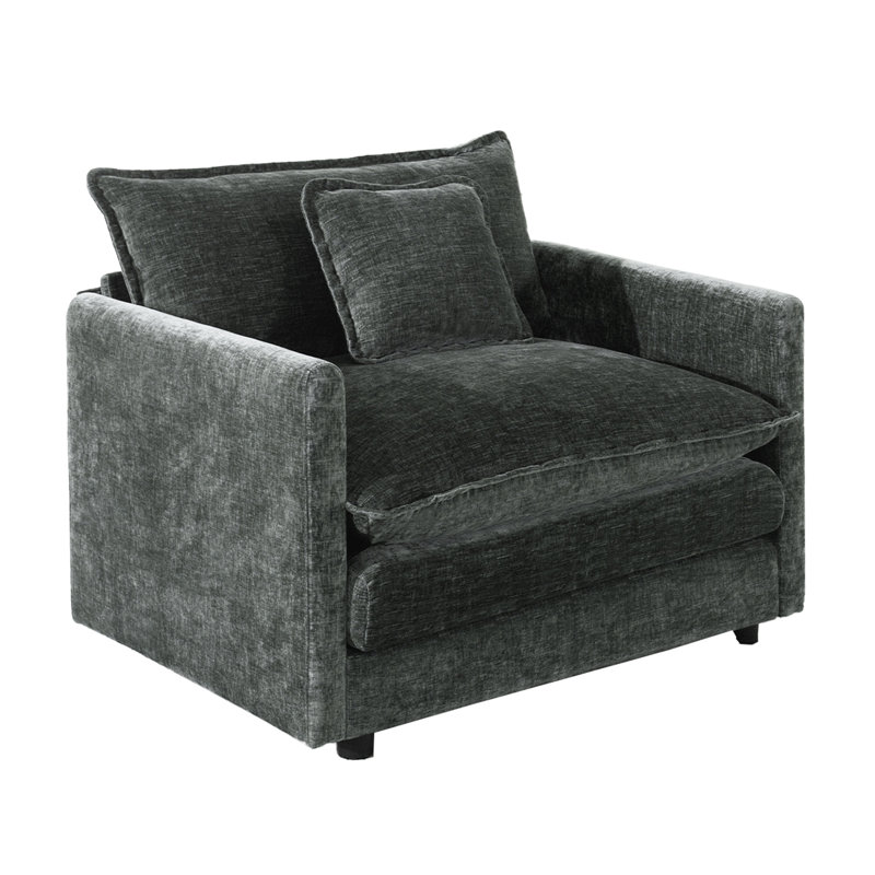 Canapé de 41 po à assise simple en chenille avec coussin profond et coussins décoratifs 41 po, Gris
