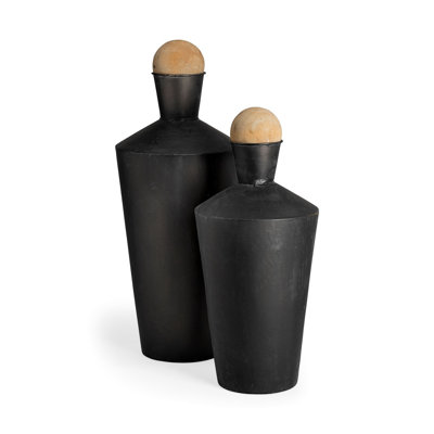Black and Brown Metal Cylindrical Urns