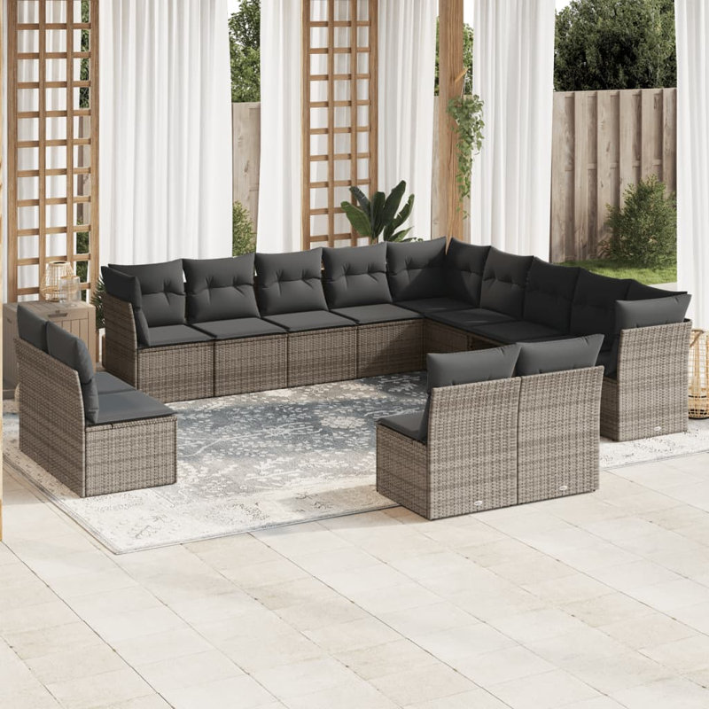 Vidaxl Garden Sofa Set Grey PE Rattan 12 Piece Set Modular