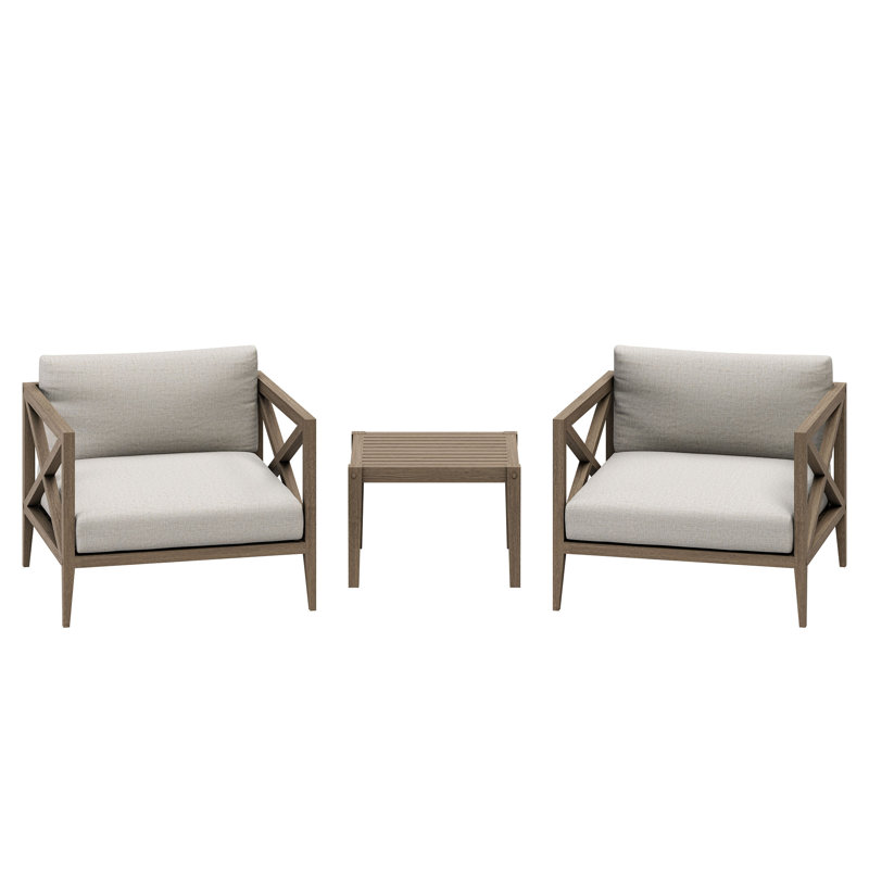 Ensemble de meubles d'extérieur en bois de teck 3 pièces avec fauteuil et table d'appoint Northlake, Beige