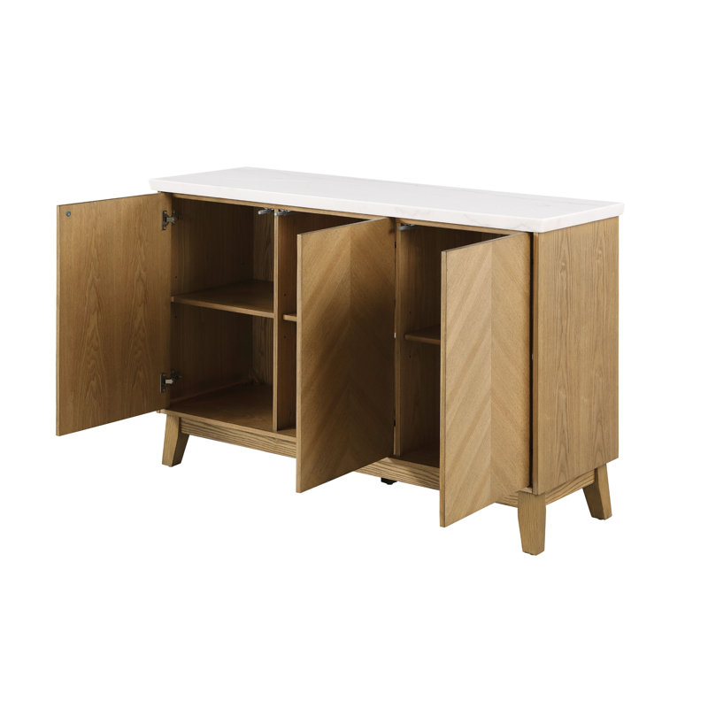 Buffet de rangement en bois massif avec plateau en marbre véritable Pillay