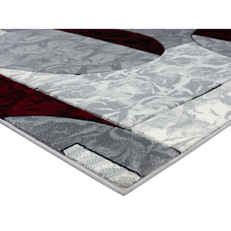 Tapis géométrique gris / bourgogne Fabjola, Rectangle 2 pi 1 po x 3 pi 3 po