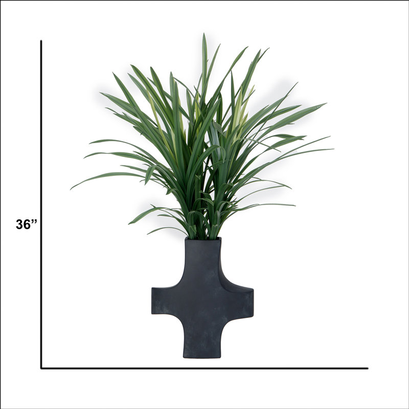 34" Real Touch Artificial Onion Grass In A Black Modern Planter - Perfect Décor For Any Modern Home