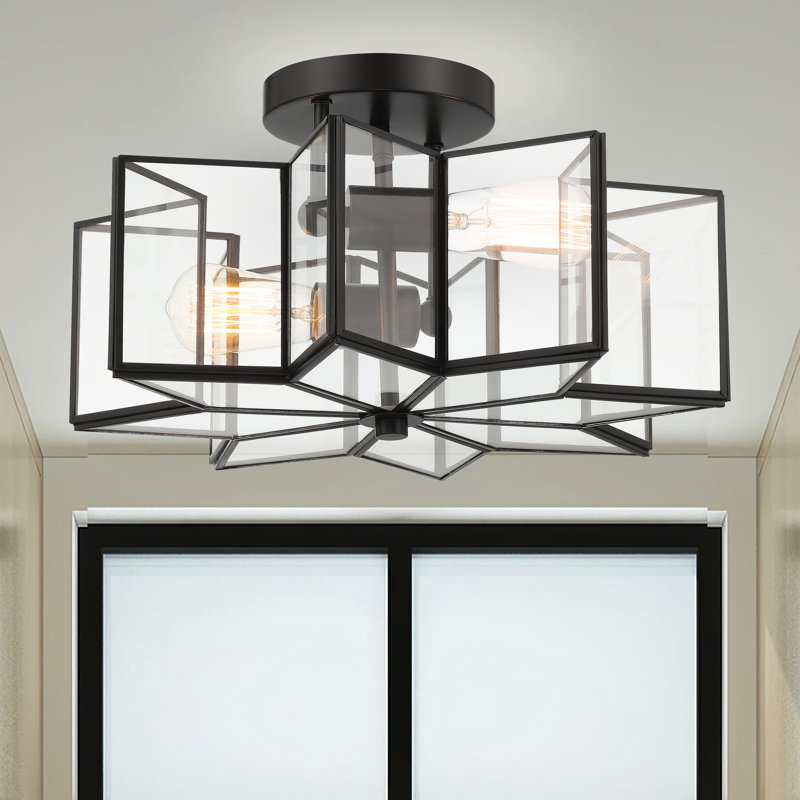 Angala 2 - Light 41cm Unique/Statement Star Semi Flush Mount Light, Black