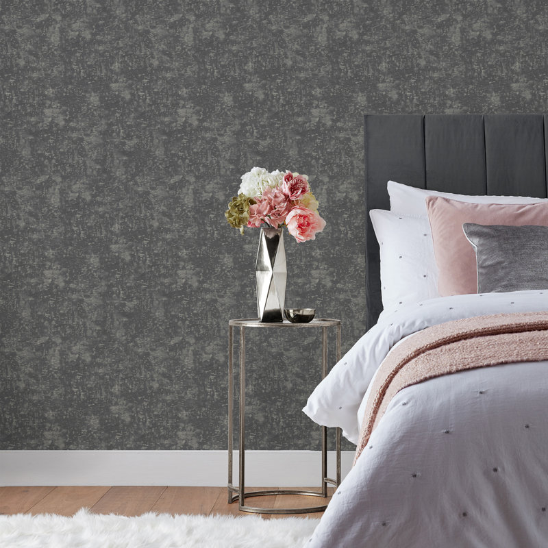  10.5m x 53cm Textured Metallic Finish Wallpaper Roll, Charcoal