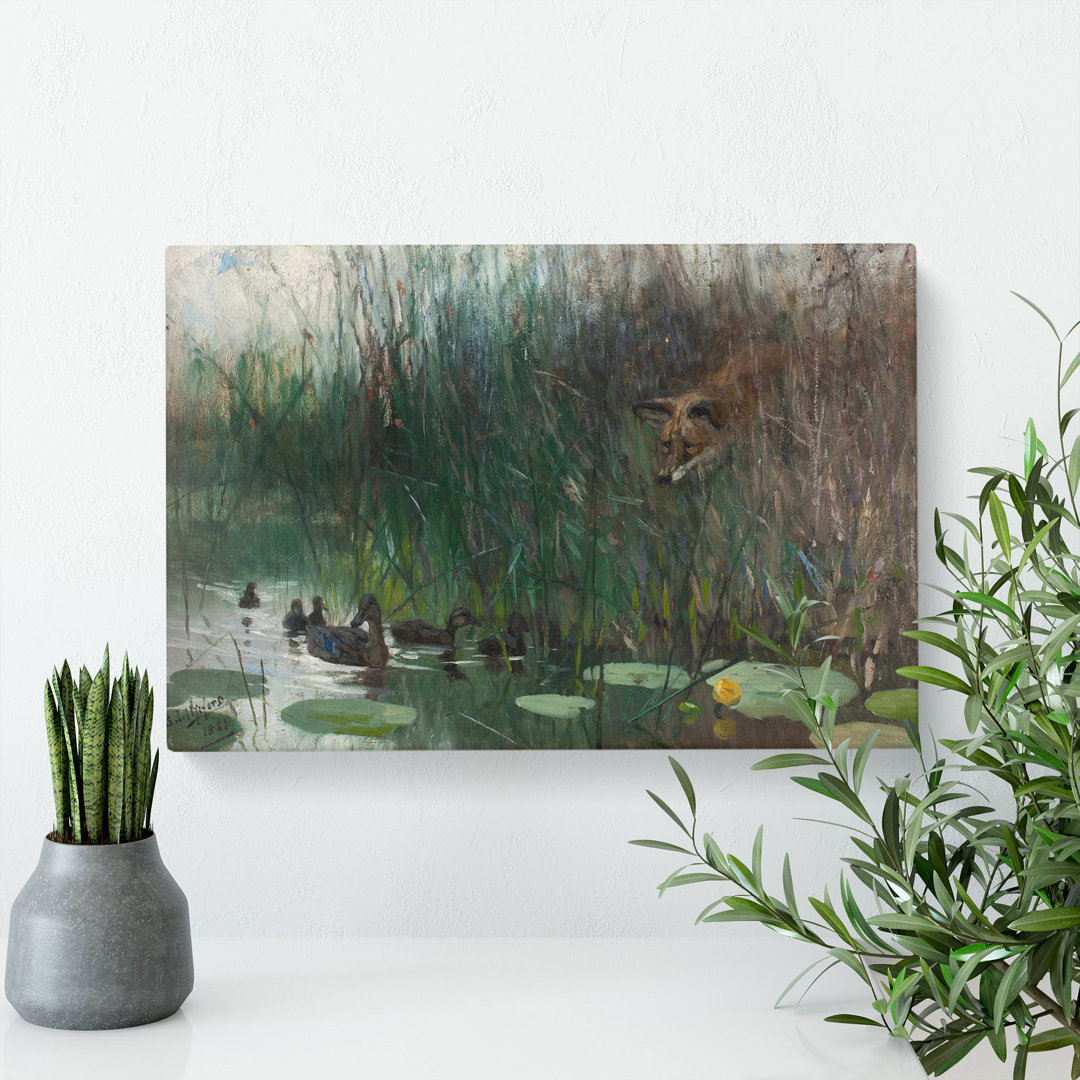 Fox Stalking Ducks by Bruno Liljefors - Wrapped Canvas