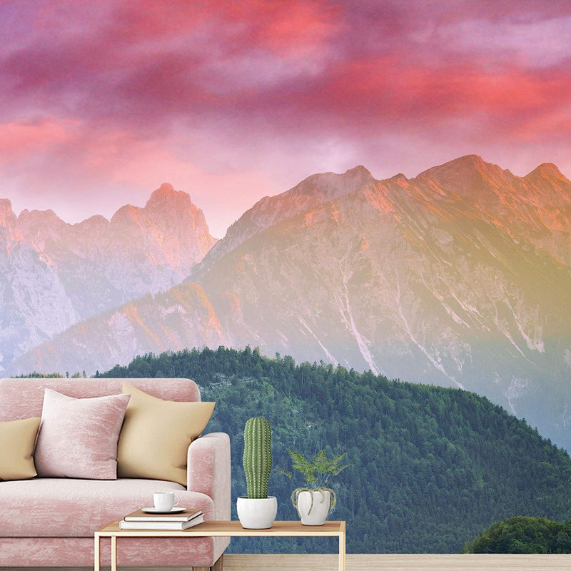Murale nuages rouges sur les montagnes, L 66 po x l 96 po