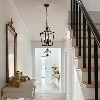 Lustre moderne moderne avec lanterne industrielle noire en métal avec chaîne réglable pour îlot de cuisine, salle à manger, vestibule et plus encore