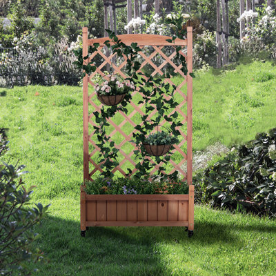 Lit de jardin surélevé avec treillis - paquet de 2 - jardinière en bois pour l'extérieur et support pour plante 30 couches
