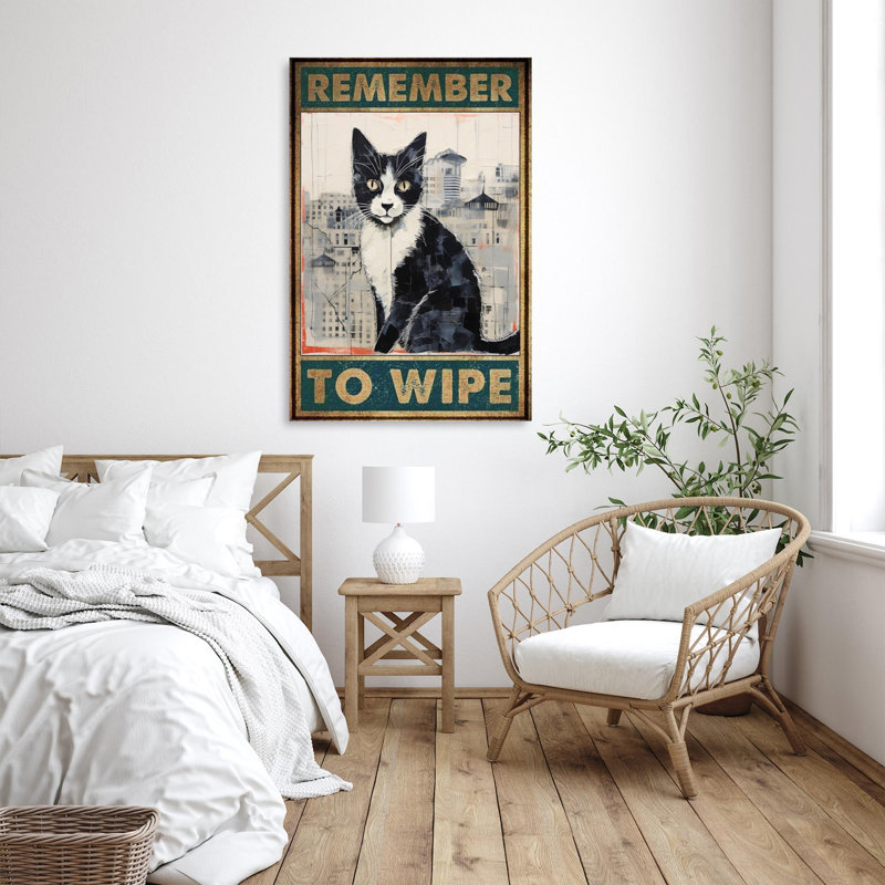 «Tuxedo Cat N'oubliez pas d'essuyer» 2 - 1 pièce, impression sur toile tendue, H 36 po x l 24 po x P 1,25 po