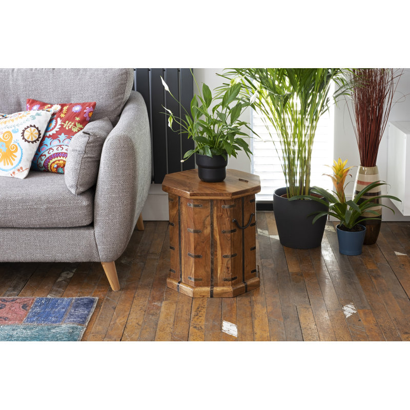 Themis Solid Wood Drum End Table