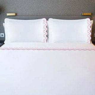 Imaginary Scallop 400TC Embroidery Cotton 4 Piece Sheet Set Fitted Sheet Fits Upto 16" Deep Pocket, Hot Pink, Twin Sheet Set