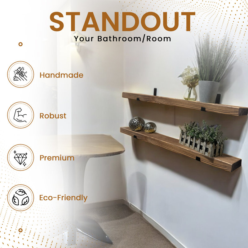 Unique Wood Bracket Shelf, 4.5cm H x 40cm W x 15cm D, Walnut