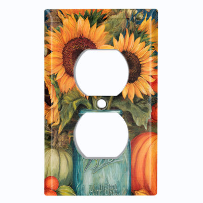 Metal Light Switch Plate Cover; US Standard Size 1 Gang Duplex - Sunflower Summer Harvest