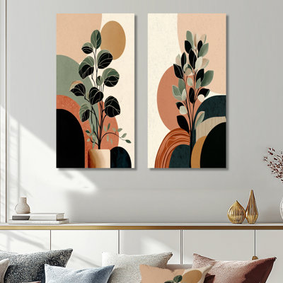 Black And Green Bohemian Minimalist Plant - Botanicals Framed Canvas Print Set of 2