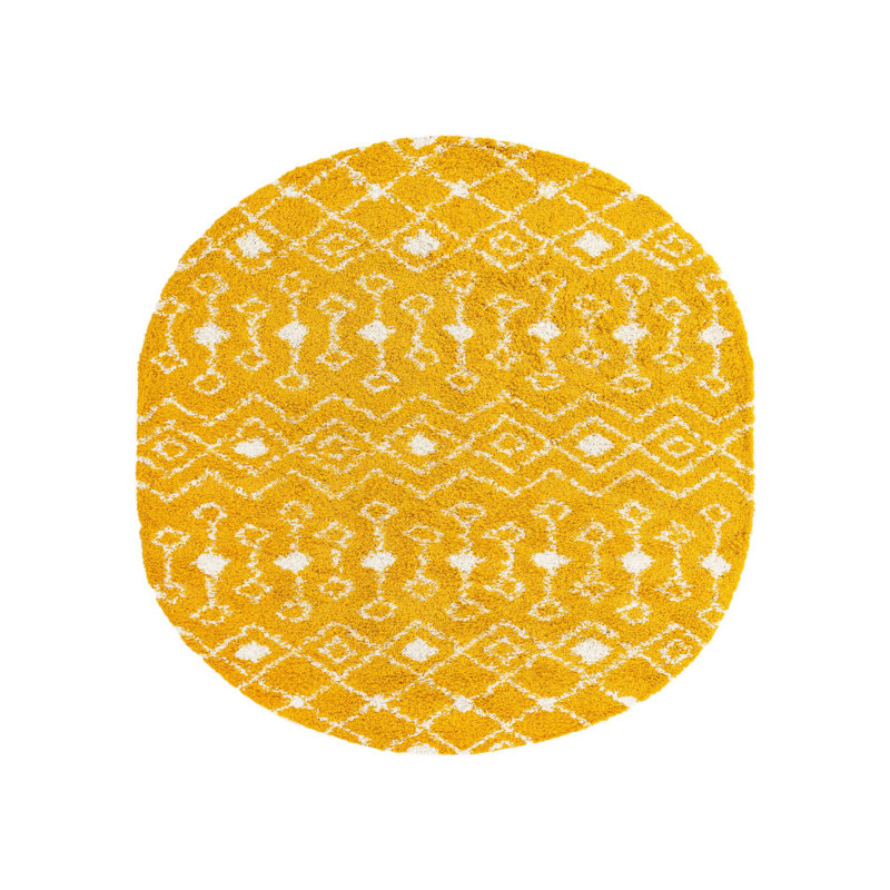 Tapis jaune à motif géométrique Griego, Ovale 7 pi 10 po x 10 pi