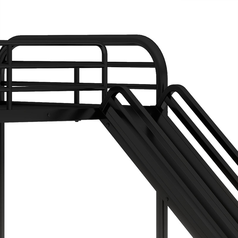 Full And Twin Size L-Shaped Bunk Bed With Slide And Short Ladder, Black