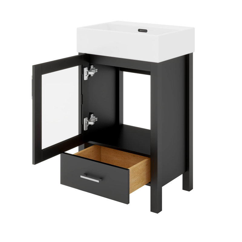 Meuble-lavabo compact de 20 pouces avec lavabo en céramique et beaucoup de rangement