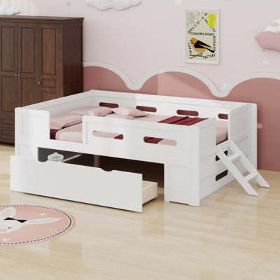 Contemporary Platform Bed With Safety Rail And Integrated Storage Drawer