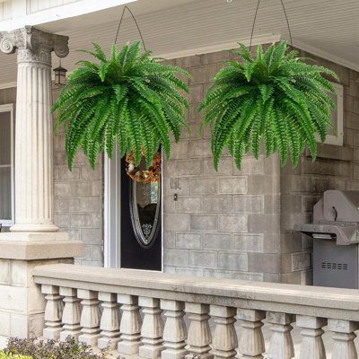 Fake Ferns - Set Of 2 Artificial Fern, Indoor/Outdoor Faux Boston Fake Fern Bush Plant For Home, Office, Garden Decoration