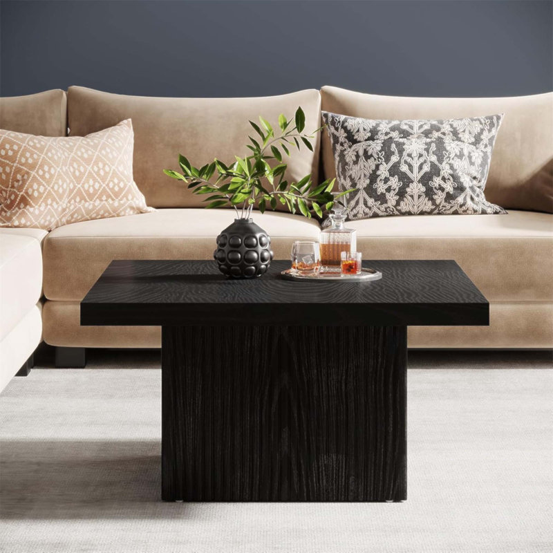 31.49" Mid-Century Modern Black Fluted Square Coffee Table for Living Room