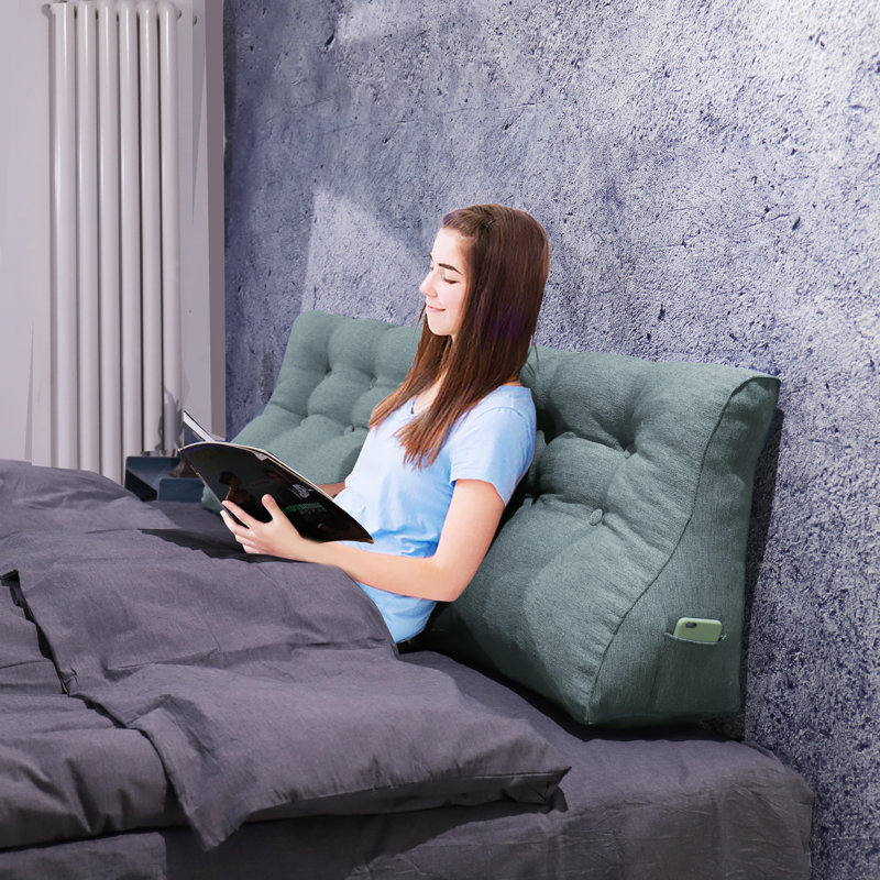 Linen Bed Rest Back Contour Headboard Wedge Reading Pillow, 22" x 59", Grey